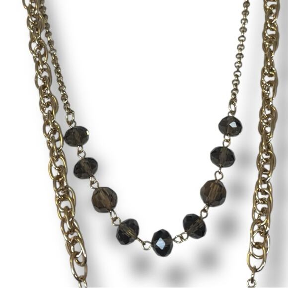 Women’s Necklace Double Strand Tassel Glass Bead Brown Gold 18/20” Length - Picture 4 of 11